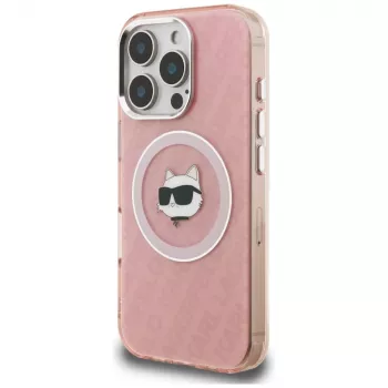 Karl Lagerfeld IML Choupette Head Logo MagSafe Case, skirta Apple iPhone 16 Pro Max, rožinė