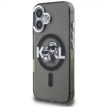 KARL LAGERFELD IML Glitter Karl & Choupette Sketch Logo MagSafe Case, iPhone 16, juoda