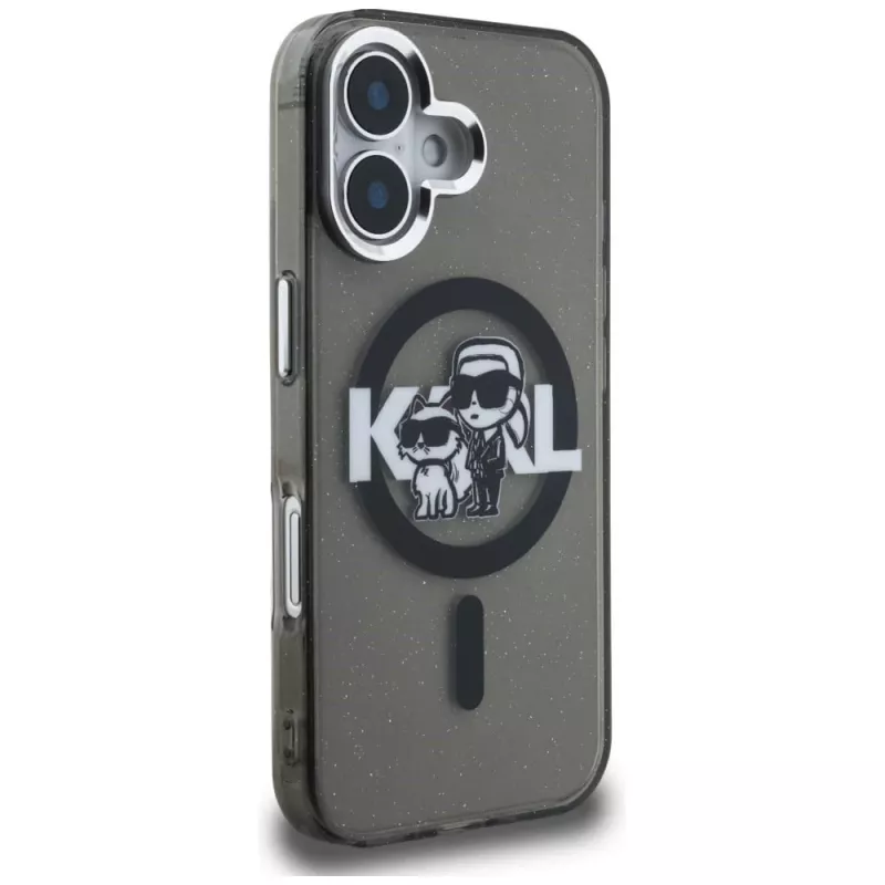KARL LAGERFELD IML Glitter Karl & Choupette Sketch Logo MagSafe Case, iPhone 16, juoda