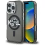 Karl Lagerfeld IML Glitter Karl & Choupette Sketch Logo MagSafe dėklas, skirtas iPhone 16 Pro Max, juodas