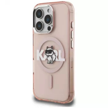 Karl Lagerfeld IML Choupette Sketch Logo MagSafe Case, skirta iPhone 16 Pro, rožinė