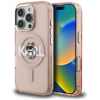Karl Lagerfeld IML Choupette Sketch Logo MagSafe dėklas, skirtas iPhone 16 Pro Max, rožinis
