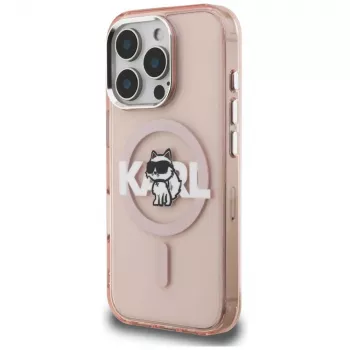 Karl Lagerfeld IML Choupette Sketch Logo MagSafe dėklas, skirtas iPhone 16 Pro Max, rožinis