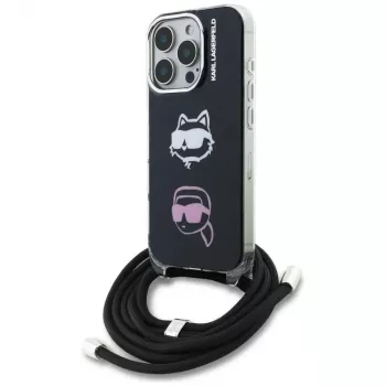 KARL LAGERFELD IML Crossbody Case su Karl & Choupette galva, skirtas Apple iPhone 16 Pro Max, juodas