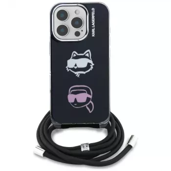 KARL LAGERFELD IML Crossbody Case su Karl & Choupette galva, skirtas Apple iPhone 16 Pro Max, juodas