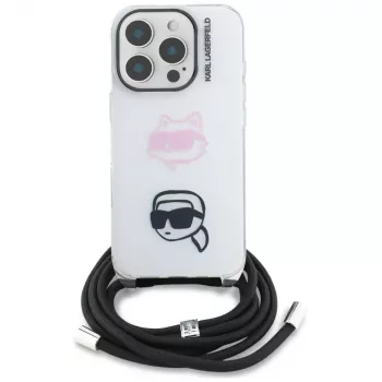 KARL LAGERFELD IML Crossbody Dėklas, skirtas iPhone 16 Pro Max, Baltas, Karl & Choupette Head Dizainas