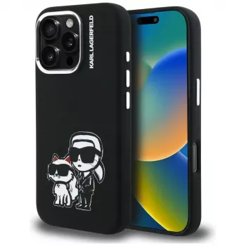 KARL LAGERFELD Silicone Karl & Choupette Sketch MagSafe Case, Apple iPhone 16 Pro, Juoda