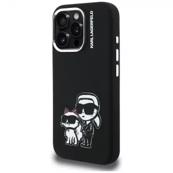 KARL LAGERFELD Silicone Karl & Choupette Sketch MagSafe Case for Apple iPhone 16 Pro Max, Black