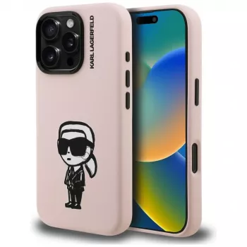 KARL LAGERFELD Silicone Karl Sketch MagSafe Case for iPhone 16 Pro Pink