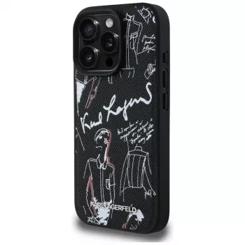 KARL LAGERFELD Grūdėto rašto ir logotipo „MagSafe“ dėklas, skirtas „iPhone 16 Pro“, juodas