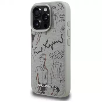 Karl Lagerfeld Grūdėto rašto ir logotipo MagSafe dėklas, skirtas Apple iPhone 16 Pro, pilkas