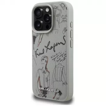 KARL LAGERFELD Grūdėto rašto ir logotipo MagSafe dėklas, skirtas Apple iPhone 16 Pro Max - Pilka
