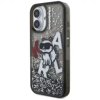 KARL LAGERFELD Liquid Glitter Choupette Logo Dėklas, iPhone 16, Juodas