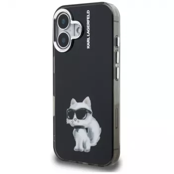 Karl Lagerfeld IML Aquarelle Choupette & Logo Dėklas, skirtas iPhone 16, juodas