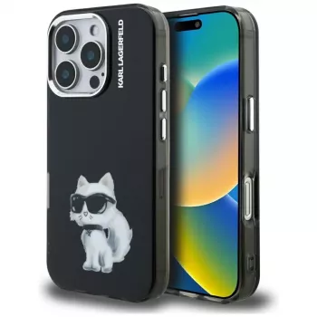 Karl Lagerfeld IML Aquarelle Choupette & Logo Case, skirta iPhone 16 Pro Max, juoda