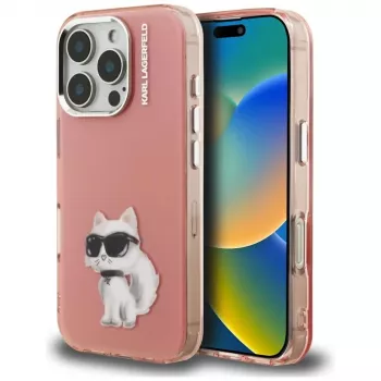 Karl Lagerfeld IML Aquarelle Choupette & Logo Dėklas, skirtas Apple iPhone 16 Pro, Rožinis