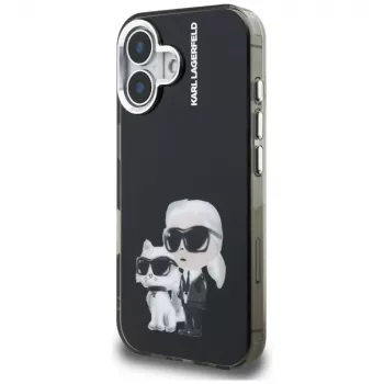 KARL LAGERFELD IML Aquarelle Karl & Choupette & Logo Back Cover, skirta Apple iPhone 16, juoda