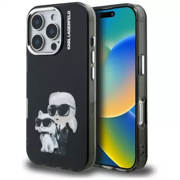 Karl Lagerfeld IML Aquarelle Karl & Choupette & Logo dėklas, skirtas Apple iPhone 16 Pro Max, juodas