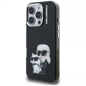 Karl Lagerfeld IML Aquarelle Karl & Choupette & Logo dėklas, skirtas Apple iPhone 16 Pro Max, juodas