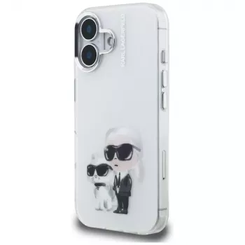 Karl Lagerfeld IML Aquarelle Karl & Choupette & Logo dėklas, skirtas Apple iPhone 16, baltas