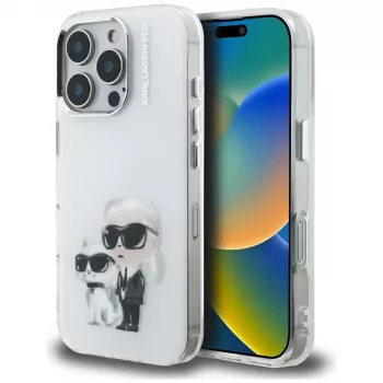 Karl Lagerfeld IML Aquarelle Karl & Choupette & Logo Dėklas, skirtas iPhone 16 Pro Max, baltas