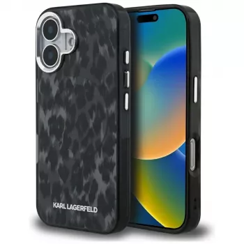 Karl Lagerfeld IML Leopard Pattern MagSafe Case for iPhone 16, Black