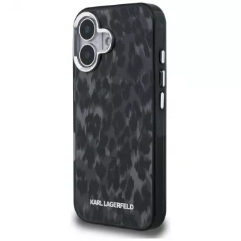 Karl Lagerfeld IML Leopard Pattern MagSafe Case for iPhone 16, Black
