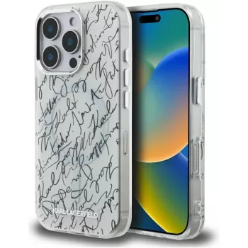 Karl Lagerfeld IML Karl ScriptPattern MagSafe Case, skirtas Apple iPhone 16 Pro, balta