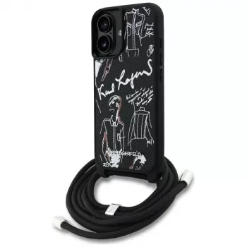 Karl Lagerfeld Crossbody GrainedPattern & Logo Dėklas, skirtas iPhone 16, juodas