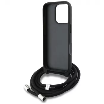 Karl Lagerfeld Crossbody GrainedPattern & Logo Phone Case for Apple iPhone 16 Pro Max, Black