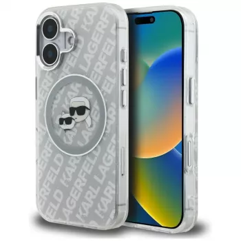 KARL LAGERFELD IML Glitter Karl & Choupette Heads Logo MagSafe Case, iPhone 16, Grey