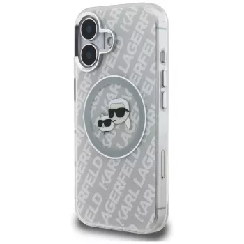 KARL LAGERFELD IML Glitter Karl & Choupette Heads Logo MagSafe Case, iPhone 16, Grey