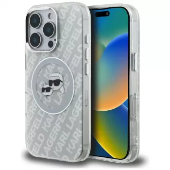 KARL LAGERFELD IML Glitter Karl & Choupette Heads Logo MagSafe Case for iPhone 16 Pro Grey