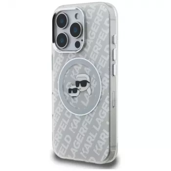 KARL LAGERFELD IML Glitter Karl & Choupette Heads Logo MagSafe Case for iPhone 16 Pro Grey
