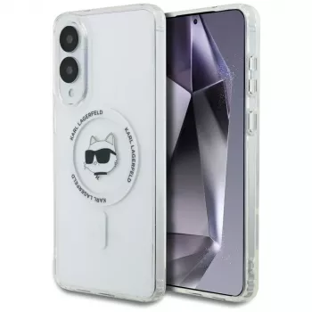Karl Lagerfeld Button Choupette Head Printed Logo MagSafe Case for Samsung Galaxy S25 Edge White