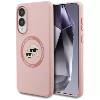 Karl Lagerfeld Silicone DoubleHeads And Circle MagSafe Dėklas Samsung Galaxy S25 Edge Rožinis