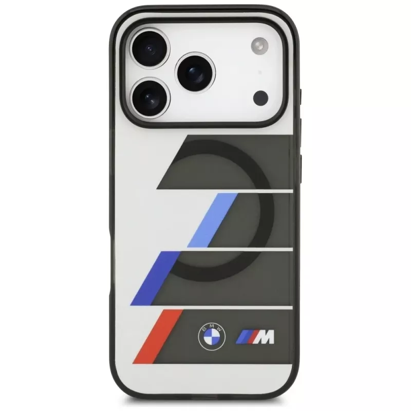 BMW M IML Metal Buttons Tricolor Lines MagSafe Dėklas, skirtas Apple iPhone 17 Pro, antracitas