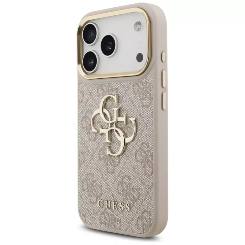 Guess 4G Big Classic Logo Big Strap Metal Buttons Case, skirta Apple iPhone 17 Pro, rožinė