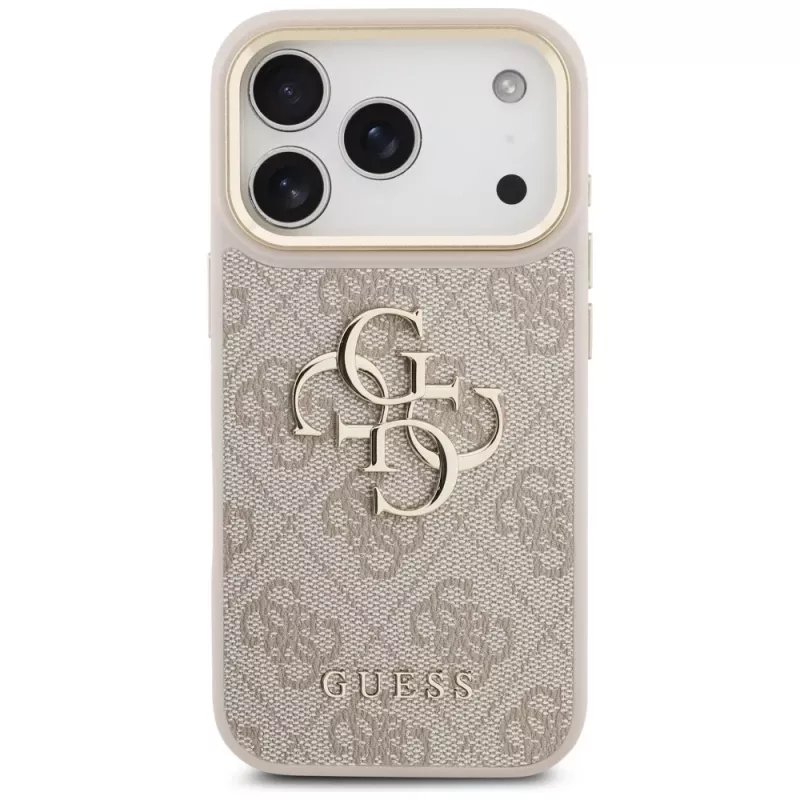 Guess 4G Big Classic Logo Big Strap Metal Buttons Case, skirta Apple iPhone 17 Pro, rožinė