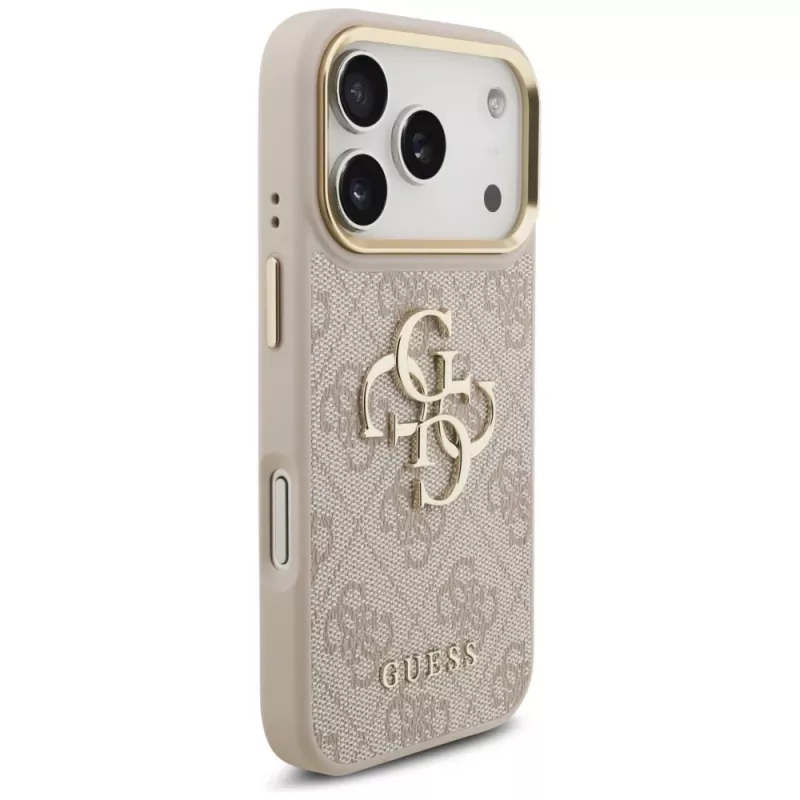 Guess 4G Big Classic Logo Big Strap Metal Buttons Case, skirta Apple iPhone 17 Pro, rožinė