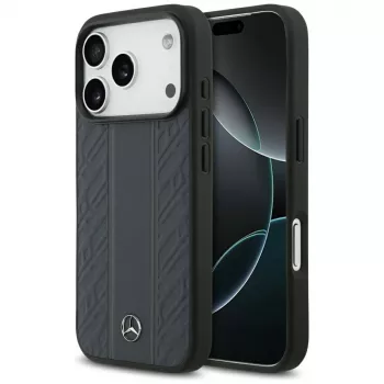 Mercedes Leather Laurel Leaves Stripes MagSafe Case for iPhone 17 Pro Blue