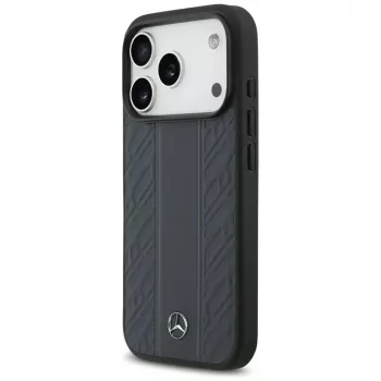 Mercedes Leather Laurel Leaves Stripes MagSafe Case for iPhone 17 Pro Blue