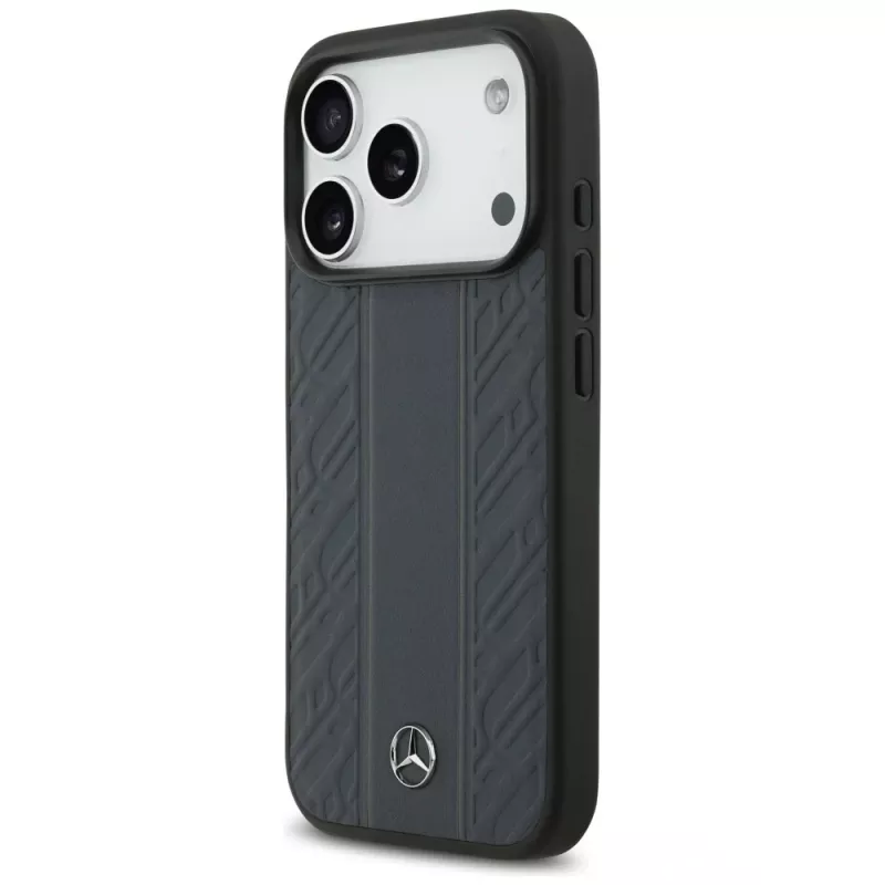 Mercedes Leather Laurel Leaves Stripes MagSafe Case for iPhone 17 Pro Blue