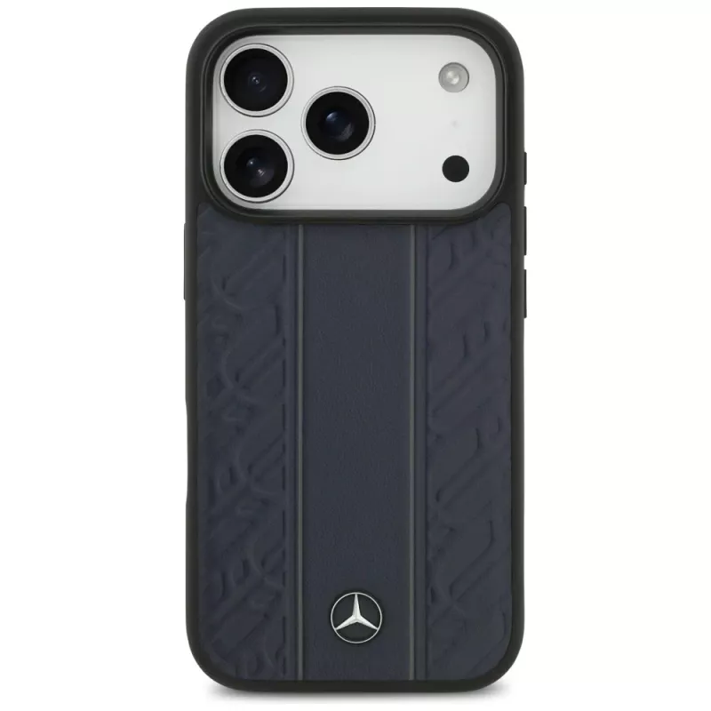 Mercedes Leather Laurel Leaves Stripes MagSafe Case for iPhone 17 Pro Blue