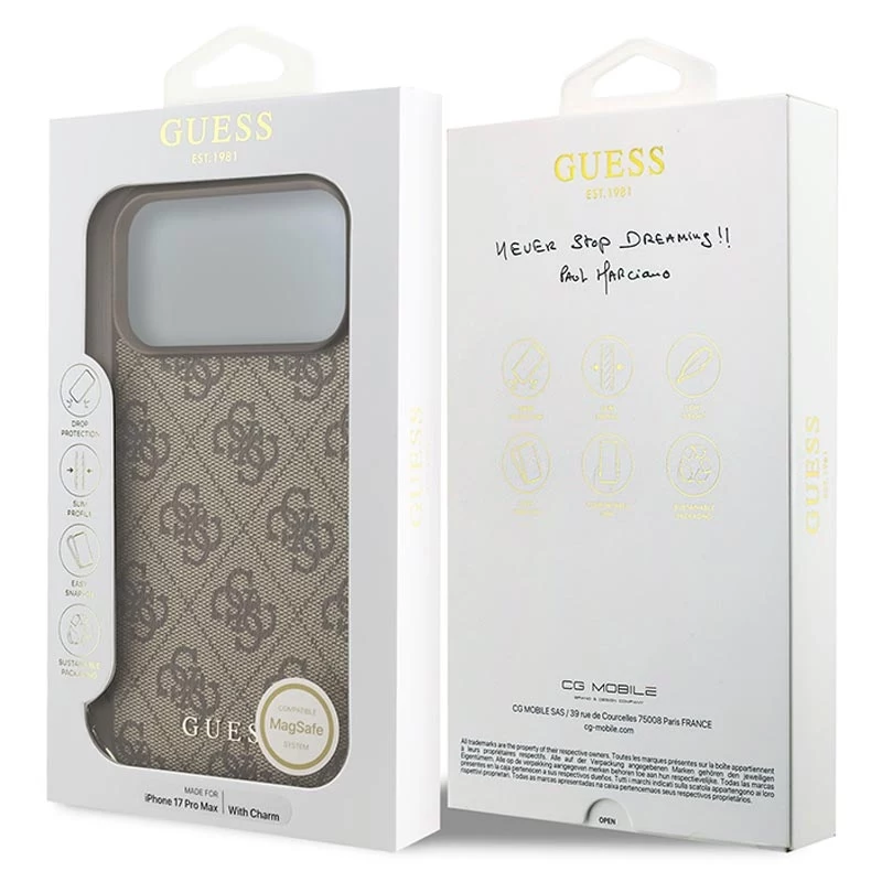 Guess 4G Charms Collection MagSafe Case for iPhone 17 Pro Max (Brown)