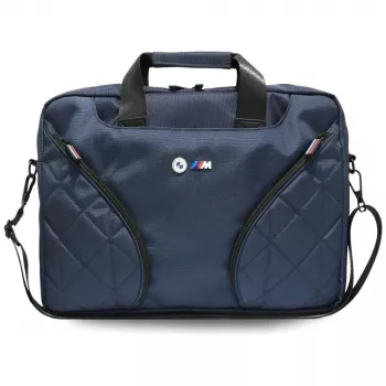 BMW Nylon Laptop Messenger Bag su metaliniu logotipu, tamsiai mėlyna, 16 colių