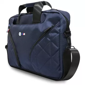 BMW Nylon Laptop Messenger Bag su metaliniu logotipu, tamsiai mėlyna, 16 colių