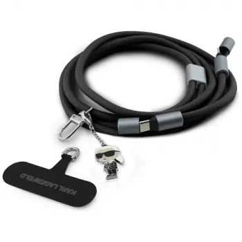 Karl Lagerfeld Ikonik Charm USB-C į USB-C laidas su dirželiu, 1,2 m, juodas | Kur.lt