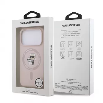 KARL LAGERFELD Silicone Case for Apple iPhone 17 Pro with MagSafe and Ring Holder, Pink, Karl & Choupette Collection