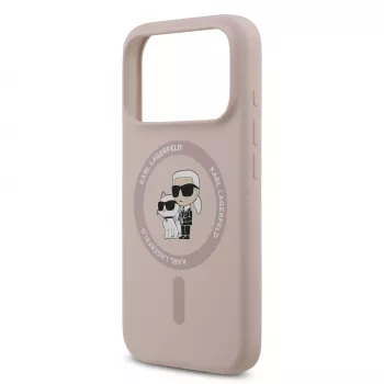 KARL LAGERFELD Silicone Case for Apple iPhone 17 Pro with MagSafe and Ring Holder, Pink, Karl & Choupette Collection